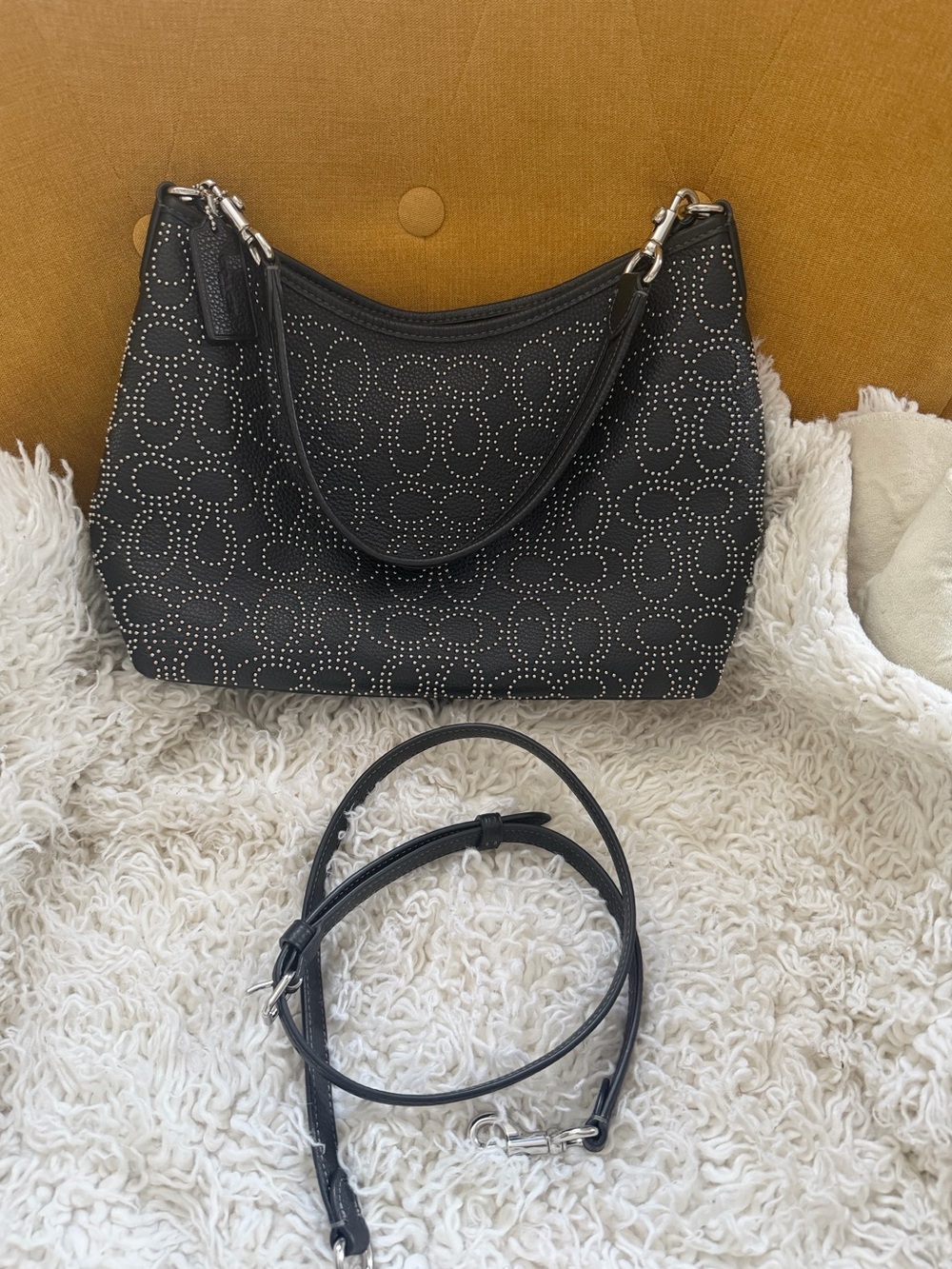 Coach Black Studded with rivets and Detachable shoulder and  crossbody straps